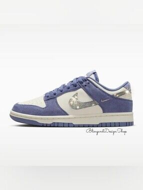 Bling Nike Dunk Low Suede Women's Sneakers Shoes Customized With Clear Crystals